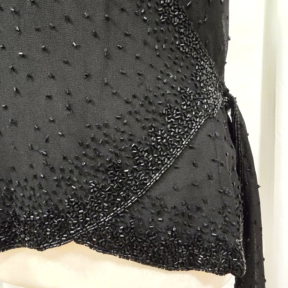 NWT JKara Faux Wrap Black Beaded Top Womens Plus Size 18 Sleeveless Glam - Picture 3 of 16